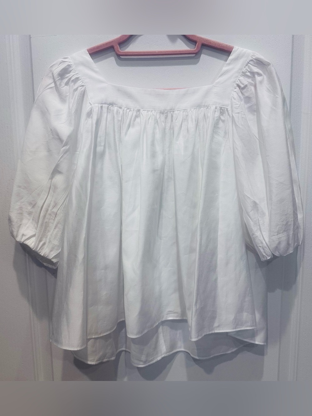 H & M Square Neck Cotton Poet Blouse Balloon Sleeves White S